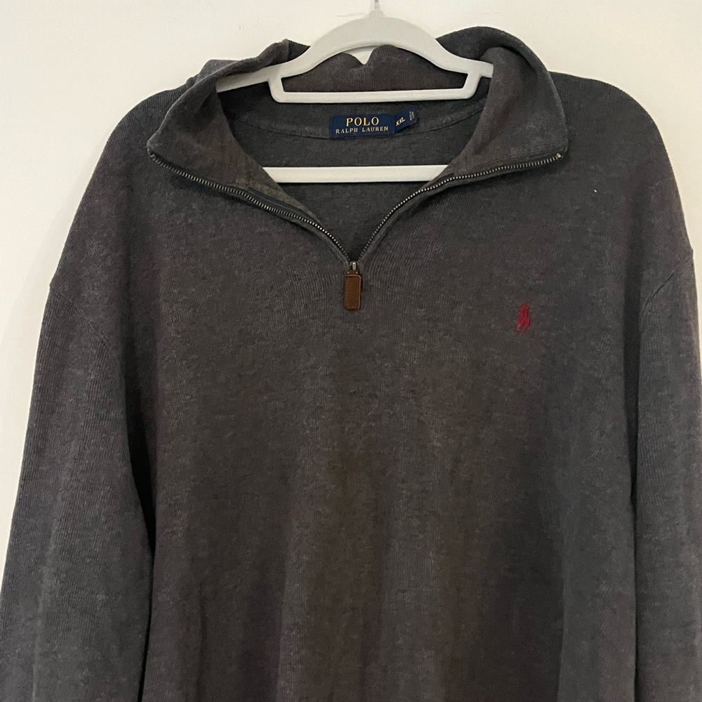 ✨SALE✨Ralph Lauren Polo Charcoal Grey Sweater Quarter Zip XXL Men’s Red